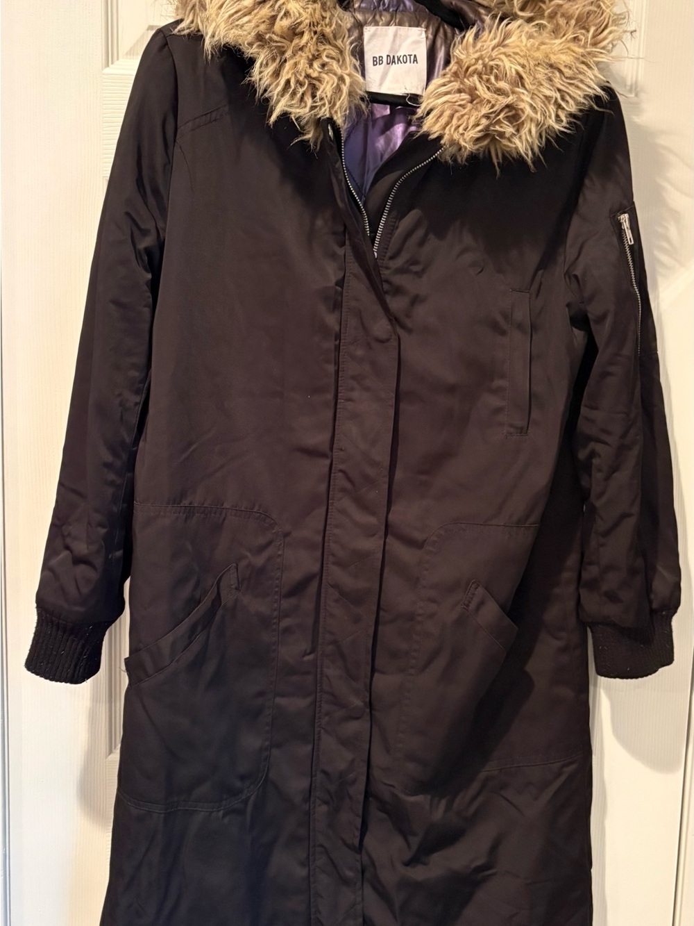 BB Dakota Black Puffer Coat with Faux Fur Trim Hood S